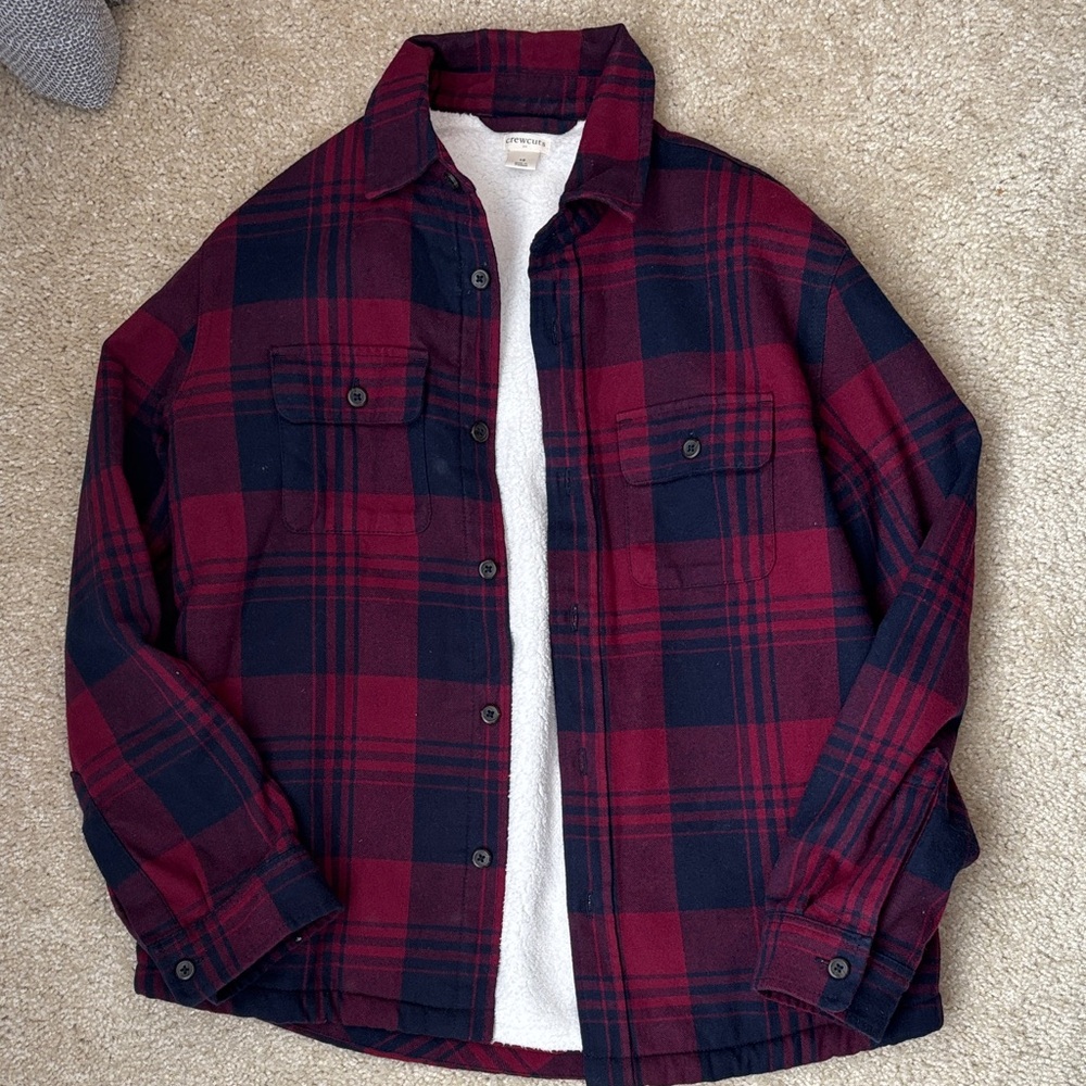 Crewcuts  Red and Navy Plaid Sherpa jacket